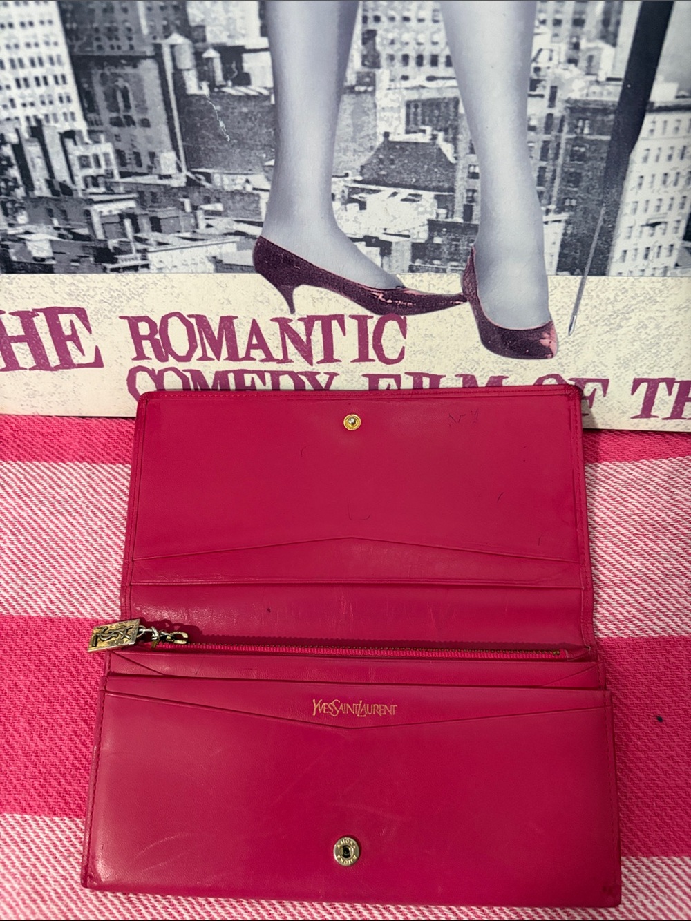 Saint Laurent Embossed Monogram Leather Clutch - Fuchsia - Picture 3 of 11
